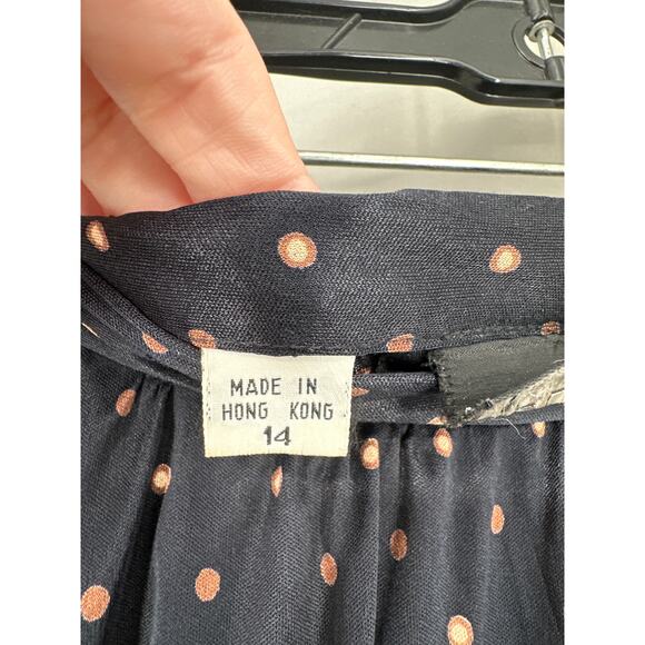 80s Vintage Halston Skirt Womens Medium Navy Blue Midi Polka Dot Brown Pockets - Picture 3 of 9